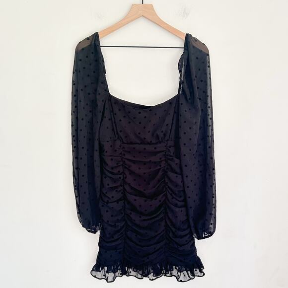REVOLVE Dresses & Skirts - NEW Revolve Lover and Friends Cinched Swiss Dot Dress Size S Black